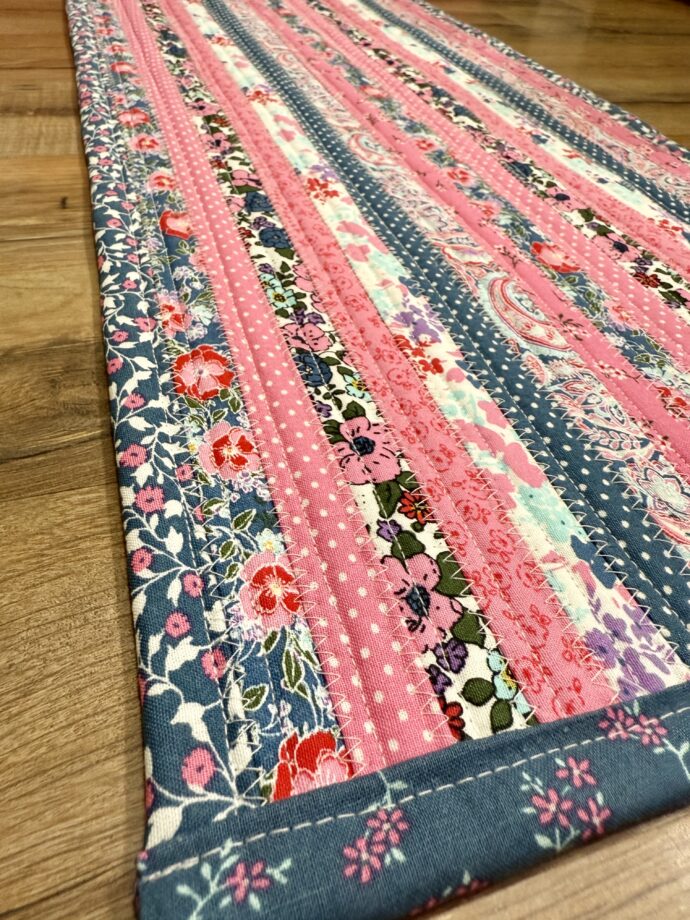 Pink and Blue Floral Rectangular Fabric Rug - Image 4