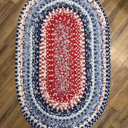 Red, White and Blue Oval Rug