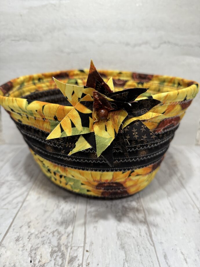 Black and Yellow Sunflower Medium Fabric Bowl #1