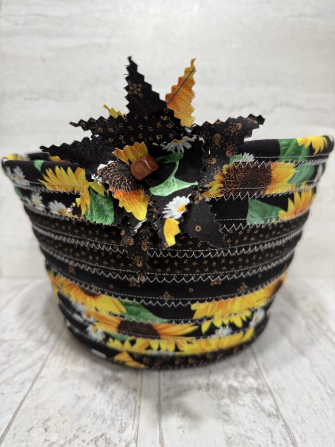 Black and Yellow Sunflower Medium Fabric Bowl #2