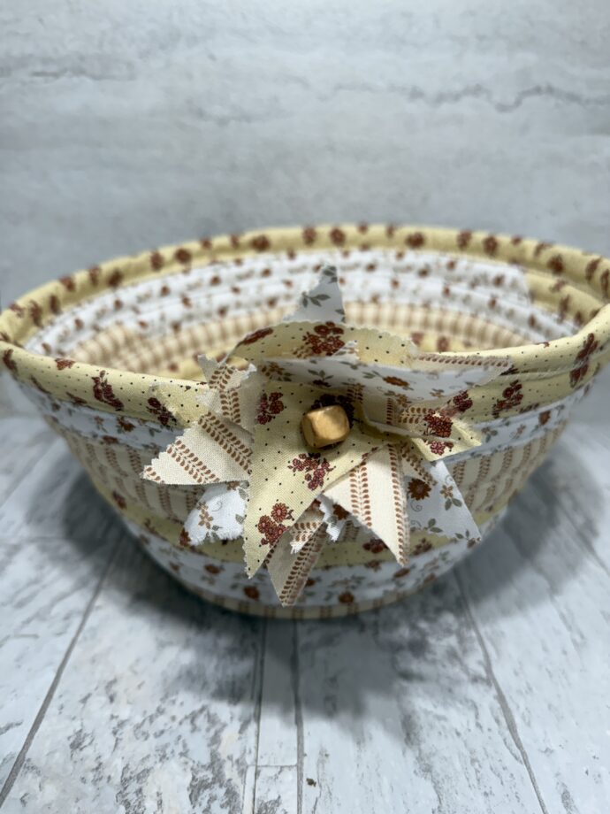 Yellow and White Medium Fabric Bowl