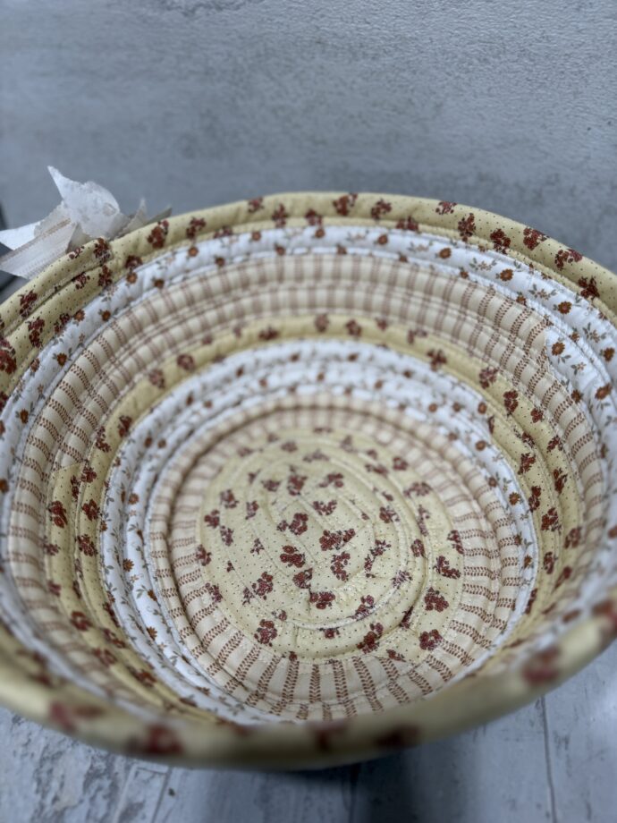 Yellow and White Medium Fabric Bowl - Image 2