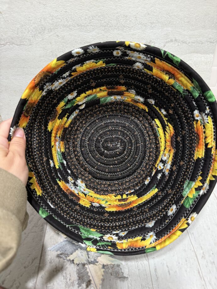 Black and Yellow Sunflower Medium Fabric Bowl #2 - Image 3