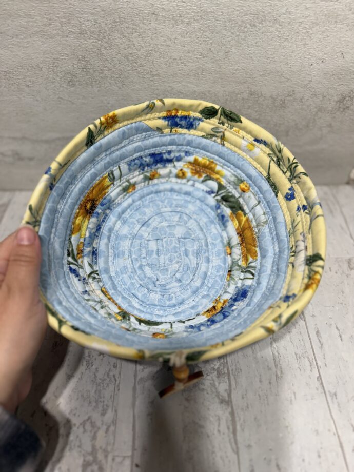 Yellow and Blue Sunflowers and Charm Small Fabric Bowl - Image 2