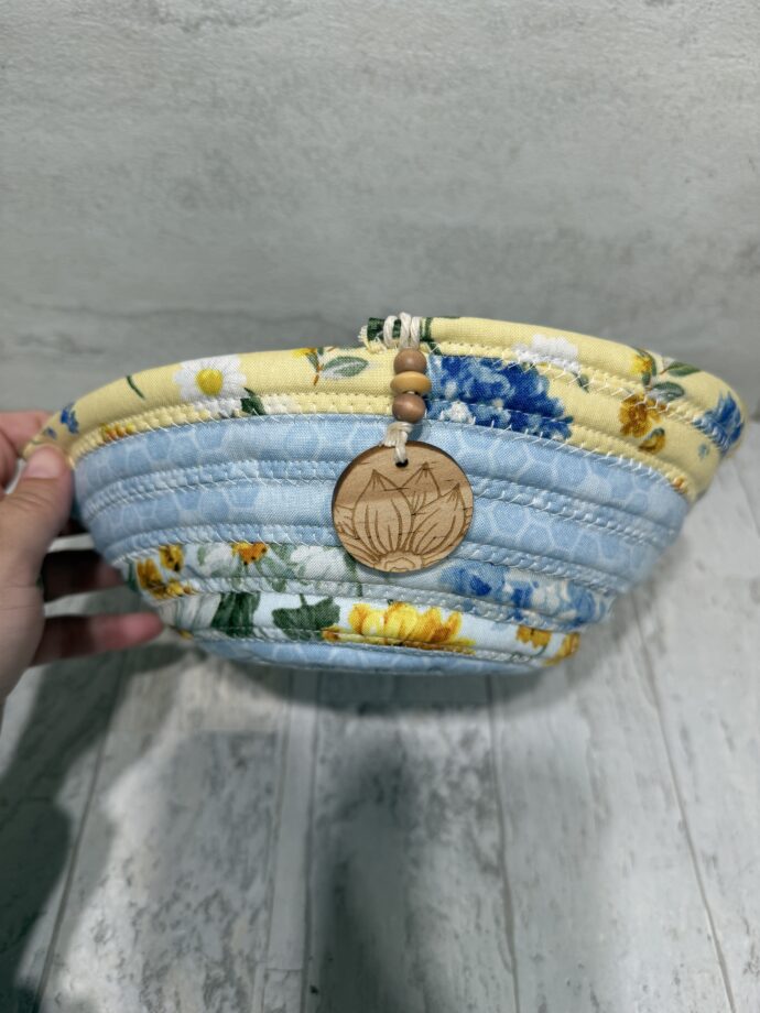 Yellow and Blue Sunflowers and Charm Small Fabric Bowl