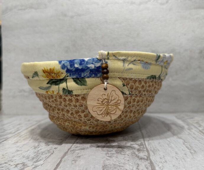 Yellow Sunflowers, Daisies and Bees Small Fabric Bowl