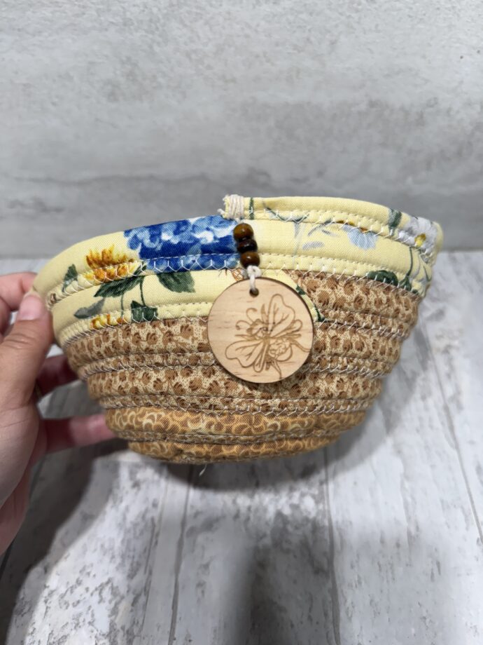 Yellow Sunflowers, Daisies and Bees Small Fabric Bowl - Image 3