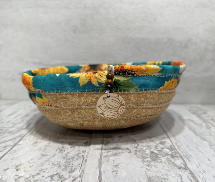 Teal Sunflowers Small Fabric Bowl
