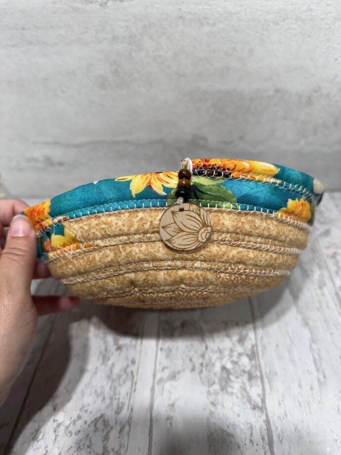 Teal Sunflowers Small Fabric Bowl - Image 3