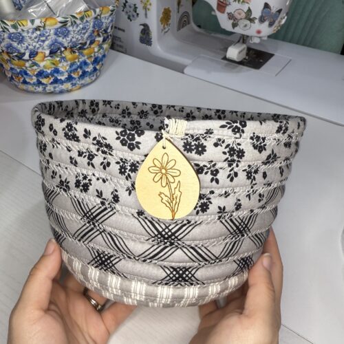 Black and White Floral Fabric Bowl with Charm