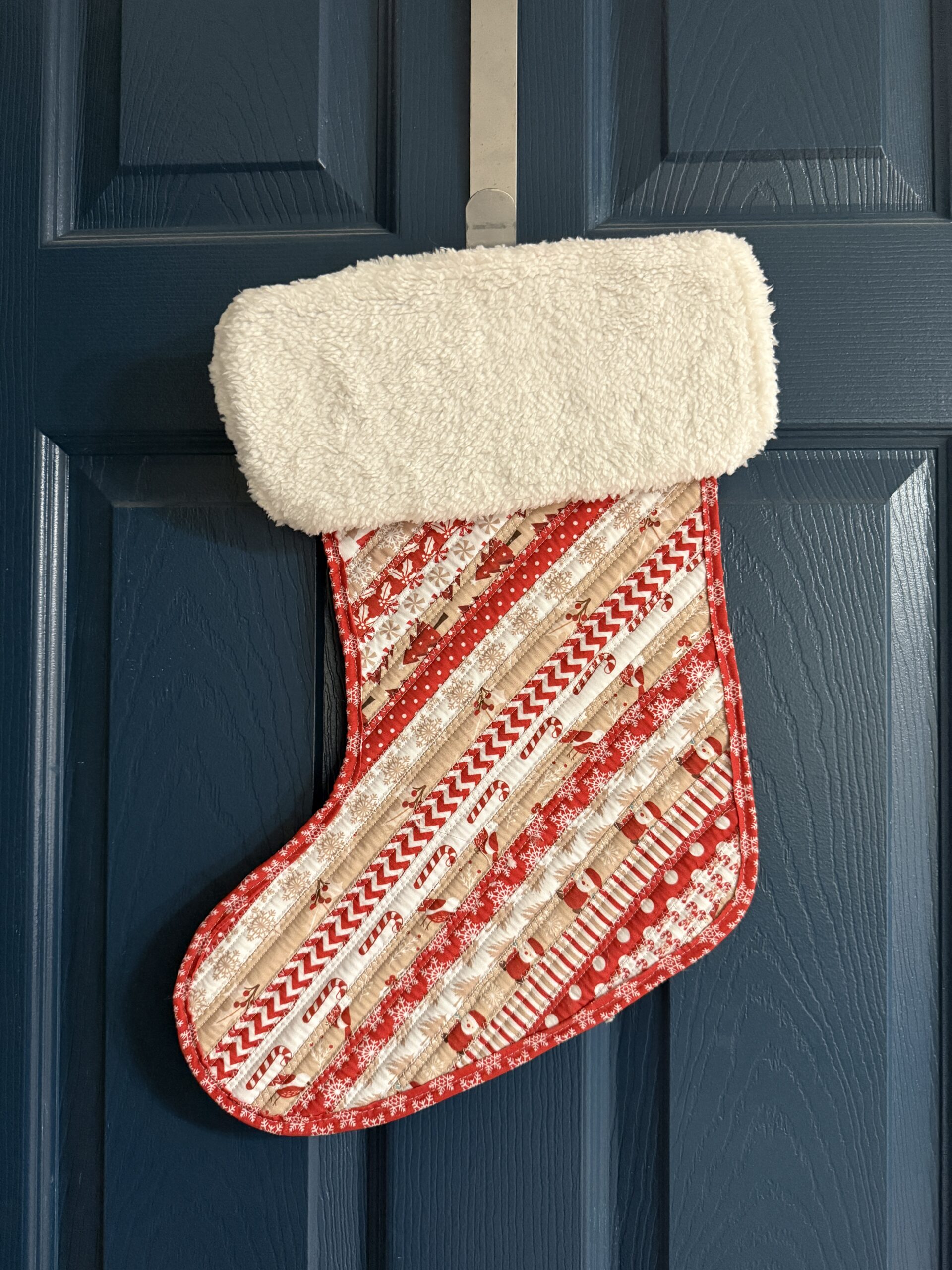 Red Holiday Stocking with Fluff Door Hanger