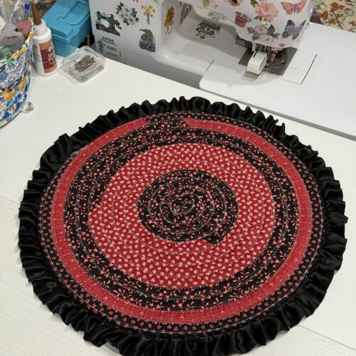 Red and Black Ruffle Fabric Table Centerpiece