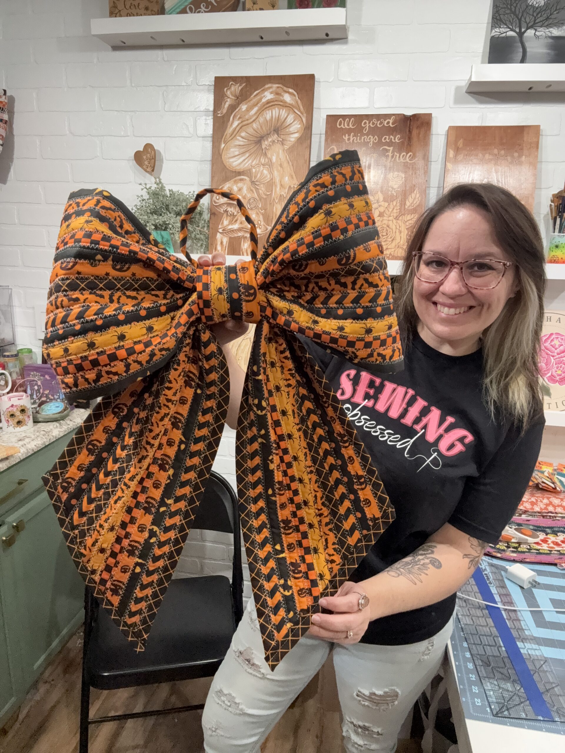 Orange and Black Giant Fabric Bow - Image 4