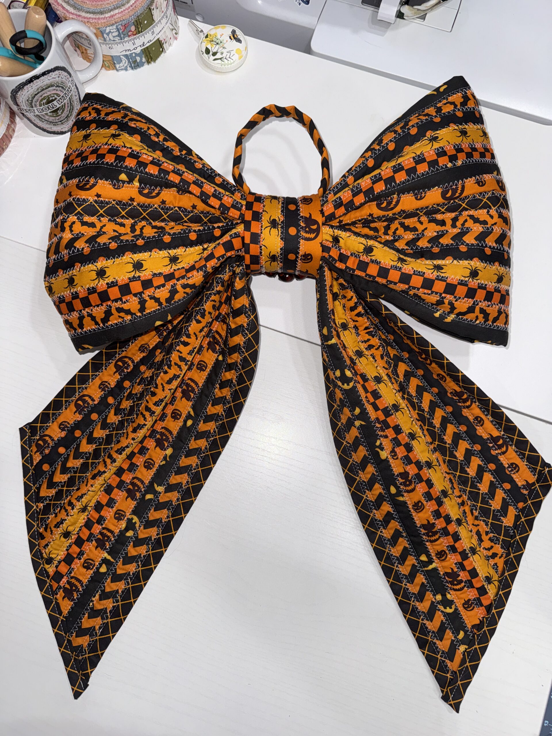 Orange and Black Giant Fabric Bow